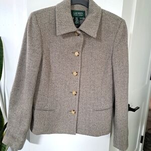 Vintage Lauren Ralph Lauren Blazer Women's Size 6 Herringbone Tan 100% Wool